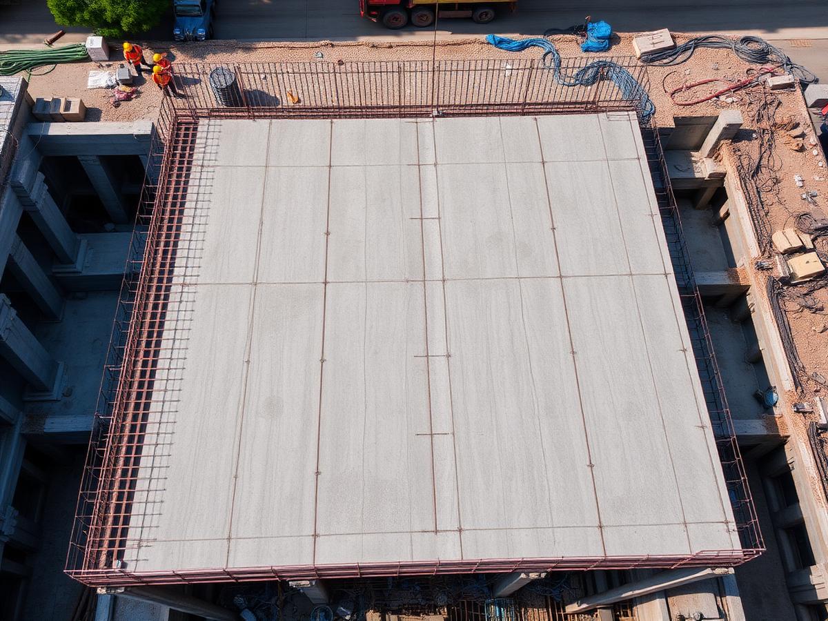 Construction crew working on a concrete slab
